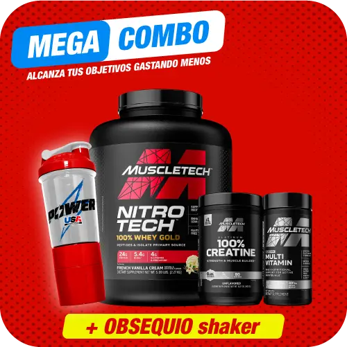 Combo Nitro Tech Whey Gold 5 libras + Creatina Platinum + Multivitamínico + Obsequio
