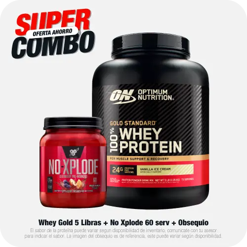 Combo Whey Gold 5 libras + No-Xplode 60 servicios
