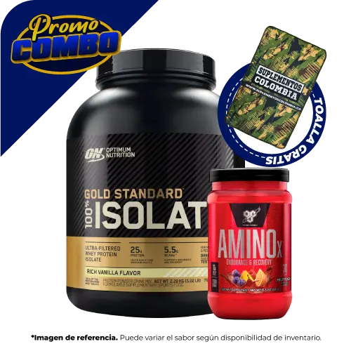 COMBO ISOLATE GOLD 5 LIBRAS + AMINO X 30 SERVICIOS + TOALLA GRATIS