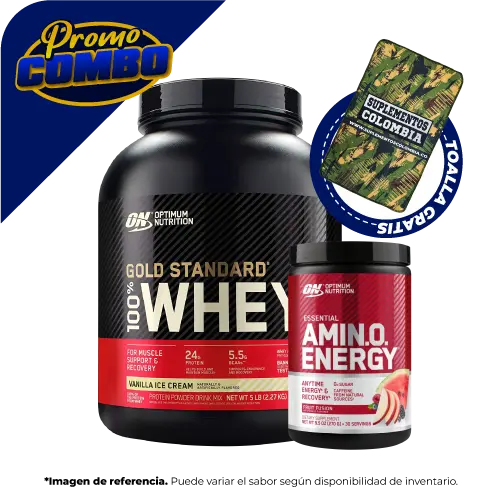 COMBO WHEY GOLD 5 LIBRAS + AMINO ENERGY 30 SERVICIOS + TOALLA GRATIS