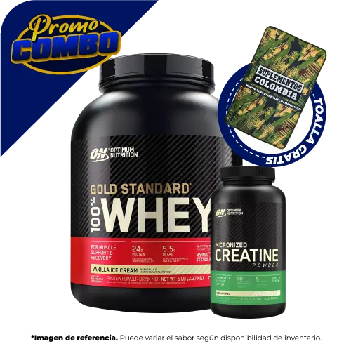 COMBO WHEY GOLD 5 IBRAS + CREATINA ON 60 SERVICIOS + TOALLA GRATIS